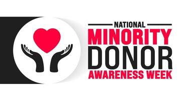 National Minority Donor Awareness Week is observed every year in August. Holiday concept. Template for background, banner, card, poster, placard, design template with unique shapes with standard color vector