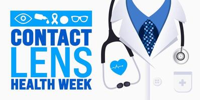 Contact Lens Health Week is observed every year in August. Holiday concept. Template for background, banner, card, poster, placard, design template with unique shapes with standard color. vector