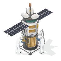 engineer satellite building team spacecraft technician career cartoon isometric isoleted vector