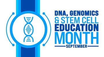 National DNA, Genomics, and Stem Cell Education Month is observed every year in September. Holiday concept. Template for background, banner, card, poster, placard, design template with unique shapes vector