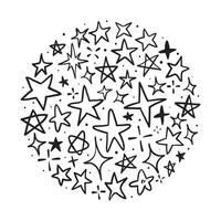 Set of hand drawn doodle sparkling stars with round shapes isolated on white background. vector