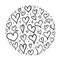 Set of hand drawn doodle heart, love with round shapes isolated on white background. vector