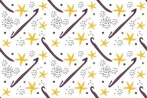 Seamless pattern of vanilla sticks with flowers illustration on white background for food bakery and drink design ,paper and textile print. vector