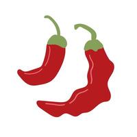 Chili hot pepper icon set. Fresh red chili cayenne peppers. Hot food spices. Sticker print template. Flat design. Isolated on White background. illustration. EPS 10 vector