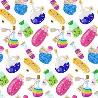 Seamless Pattern with Glass Bottles of Colorful Potions for Magical and Fantasy Designs vector