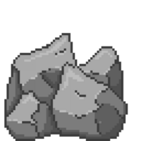 A retro-styled pixel-art illustration of a sharp gray rock with many edges and bumps. png