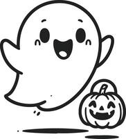 A Captivating Line Drawing of a Phantom in Halloween's Shadow vector