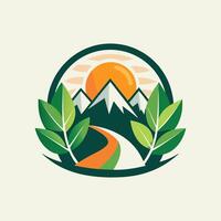 Natural Harmony A Scenic Representation of Nature with Mountains, Fields, and Leafy Elements Emphasizing Sustainability illustration vector