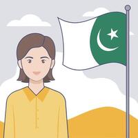 Young boy standing in side of pakistani flag vector