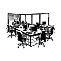 Modern workspace setup with computer, lamp, and office supplies on a desk vector