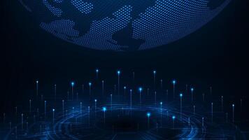 Perspective digital hud interface with world map technology adstract blue light background. vector