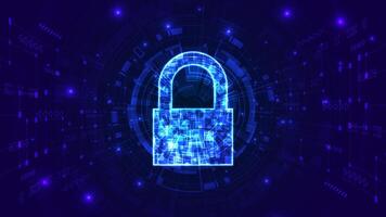 Abstract technology data security concept lock with circuit circle on dark blue background. vector