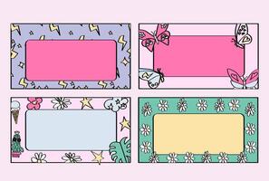 cute girly notebook labels set for middle school and elementary school kids. vector