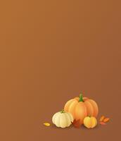 Autumn background with pumpkins and fallen leaves on brown background for Thanksgiving day vector