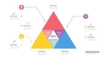 Infographic Venn diagram chart triangle template for business start up presentation with venn diagram elements illustration. vector