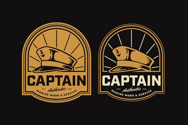 Marine skipper cap or captain hat badge logo graphic for navy shipping company brand identity. Sailor cap emblem logo collection for nautical wanderlust and adventure. Navy ship captain hat retro logo