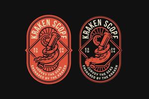 kraken or octopus tentacle wrapped around binoculars badge logo collection design for nautical, adventure, industry and sailing vector