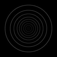 Concentric grey color circle elements with a black background. Circle spin target, Radio station signal, or Center minimal radial ripple line outline abstractionism. vector