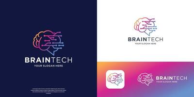 brain tech connection logo icon. digital brain, brainstorm and gradient color branding. vector