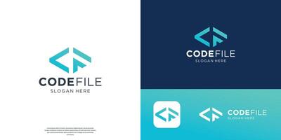 initial letter c and f coding logo design template. vector