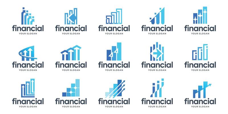 Finance logos icons collection. symbol growth icon set in a flat design.