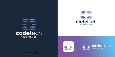 silhouette coding tech logo design, abstract horizontal line technology concept. vector