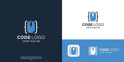 coding logo template with combined mouse symbol design for programmer technology. vector