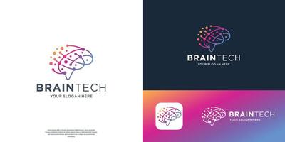 minimalist Brain Logo Design Template. creative lines dot and colorful concept. vector