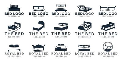 set of illustration bed logo and silhouette shape concept with pillows design. vector