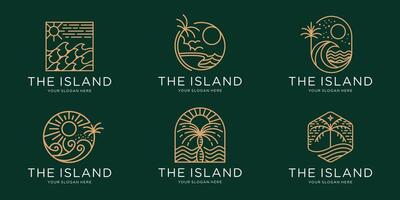 set of minimalist island mono line logo design template with golden color. vector