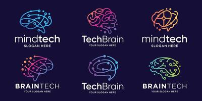 minimalist of tech brain logo design concept with gradient color branding. vector