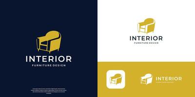 creative of furniture sofa logo design with silhouette shape design concept and golden color brand. vector