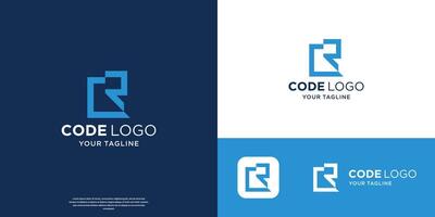 creative letter coding logo on square shape design concept. vector