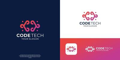 Connection circuit programing symbol logo design. vector