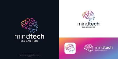 brain tech logo, connect line circuit dot symbol. brain connection tech logo illustration. vector