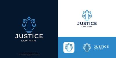 Law symbol logo, scale justice and abstract shield line icon. vector