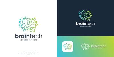 minimalist Brain circuit logo design, dot tech concept logos for company of technology. vector
