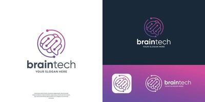 brain tech logo icon design with creative connect dot symbol. brain connection logo icon. vector