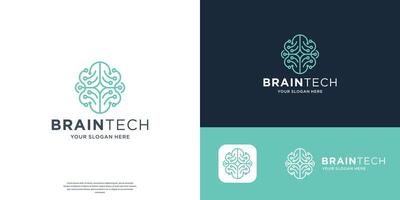 geometric line brain tech logo design template. vector