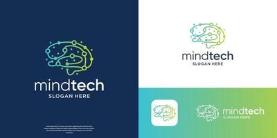 brain tech logo template, creative connect circuit line dot technology symbol . vector