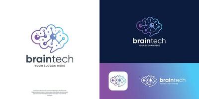 brain technology logo design with gradient color branding. vector