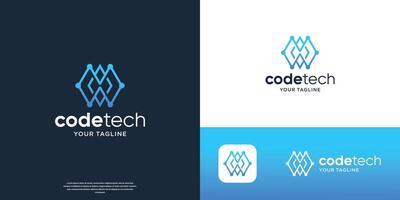 geometric code tech logo design, abstract line technology concept. vector