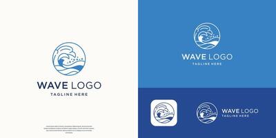 wave ocean logo design with minimal line style in circle frame design template. vector