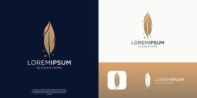 creative of quill feather logo design with golden color branding vector