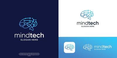 minimalist Brain circuit logo design, dot tech concept logos for company of technology. vector