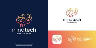 brain tech logo design with creative connect line dot symbol. vector