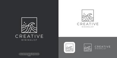 Wave line logo design. simple and modern of sea water wave in a square concept. vector