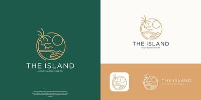 Minimalist design summer logo template with palm trees. vector