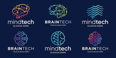 set Brain Tech Logo Design Template. vector