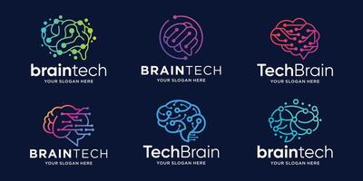 smart technology logotype concept, tech brain logo design collections. vector